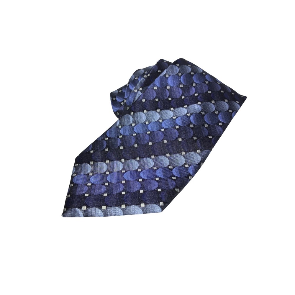 Van Heusen Mens Blue Geometric Circle Pattern 100% Silk Stain Resistant Necktie